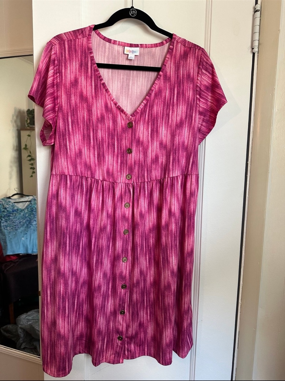 LuLaRoe Heidi Pink Patterned Button-Front Midi Dress